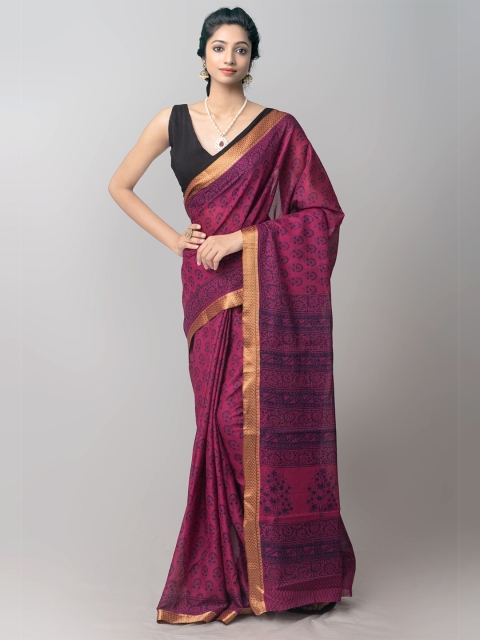 

Unnati Silks Purple & Navy Blue Bagh Venkatgiri Cotton Saree