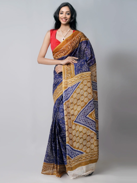 

Unnati Silks Navy Blue & Mustard Bandhani Cotton Kota Saree