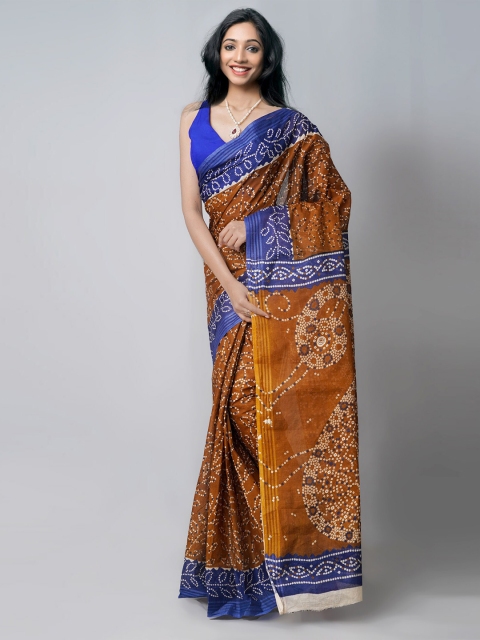 

Unnati Silks Brown & Purple Bandhani Printed Pure Cotton Kota Saree