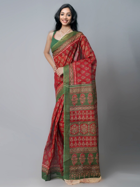 

Unnati Silks Red & Green Floral Pure Cotton Kota Saree