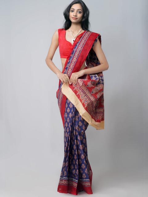 

Unnati Silks Blue & Red Ethnic Motifs Handloom & Sustainable Pure Cotton Kota Saree