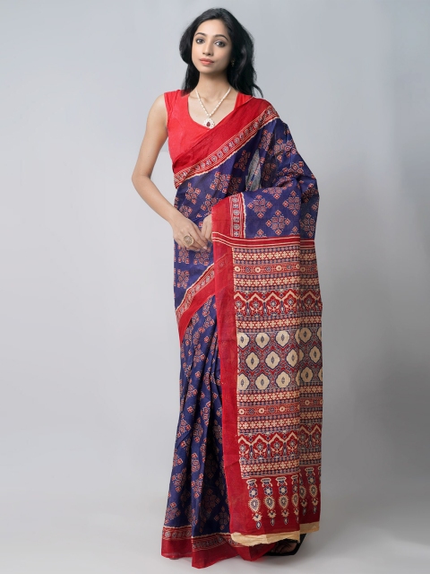 

Unnati Silks Navy Blue & Maroon Ethnic Motifs Printed Pure Cotton Kota Saree