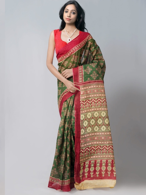

Unnati Silks Green & Red Ethnic Motifs Pure Cotton Kota Saree