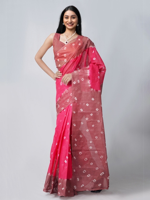 

Unnati Silks Pink & Brown Bandhani Pure Cotton Handloom & Sustainable Kota Saree