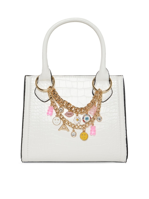 

ALDO White Printed Structured Handheld Bag with Tasselled