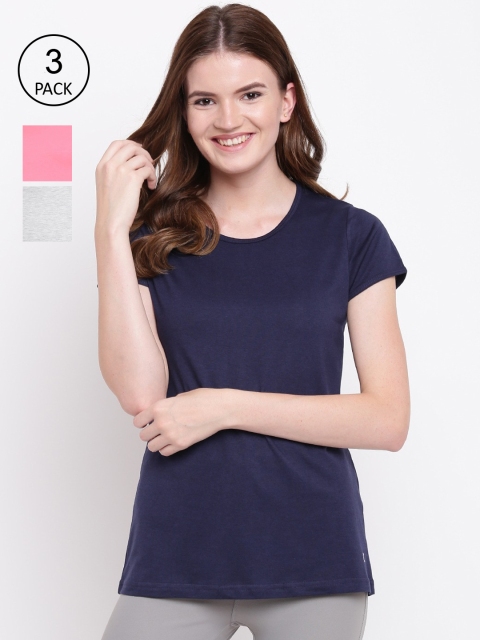 

Kanvin Women Pack of 3 Solid Lounge Tshirts, Navy blue