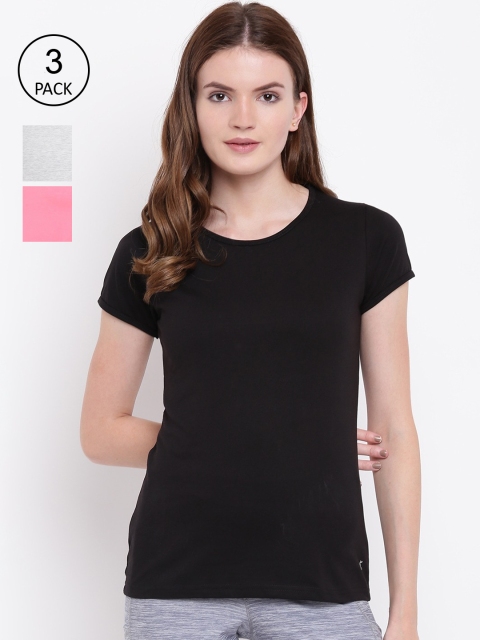 

Kanvin Women Pack Of 3 Solid Lounge Tshirts, Black