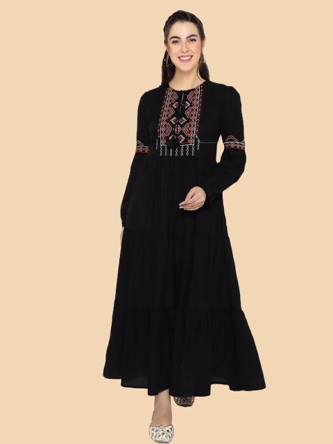 

shashvi Women Black & Red Ethnic Motifs Embroidered Thread Work Anarkali Kurta