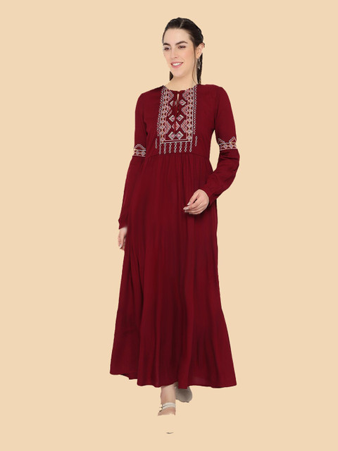 

shashvi Women Maroon Geometric Embroidered Kurta