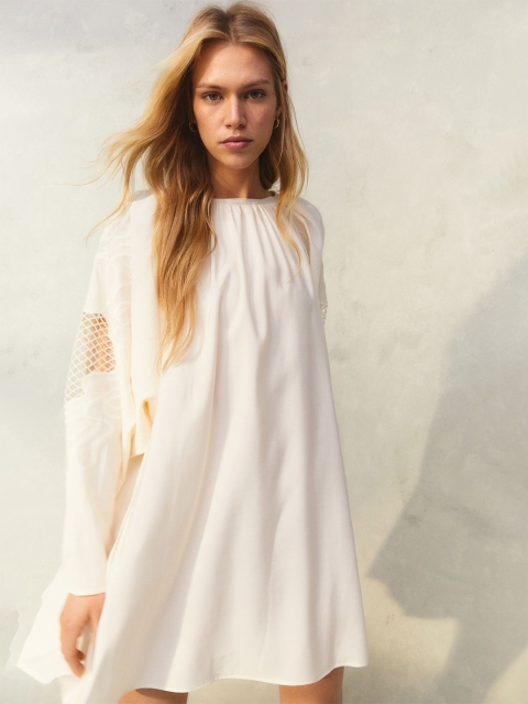 

H&M Women White Voluminous Embroidery-Detail Dress
