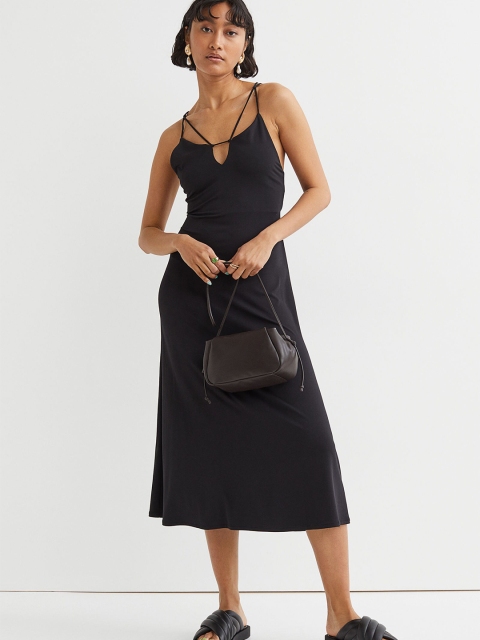 

H&M Women Black V-Neck Slip Dress