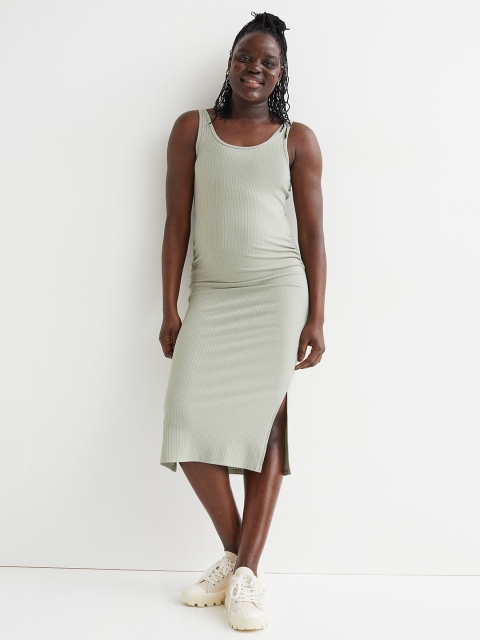 

H&M Women Green MAMA Ribbed Jersey Dress