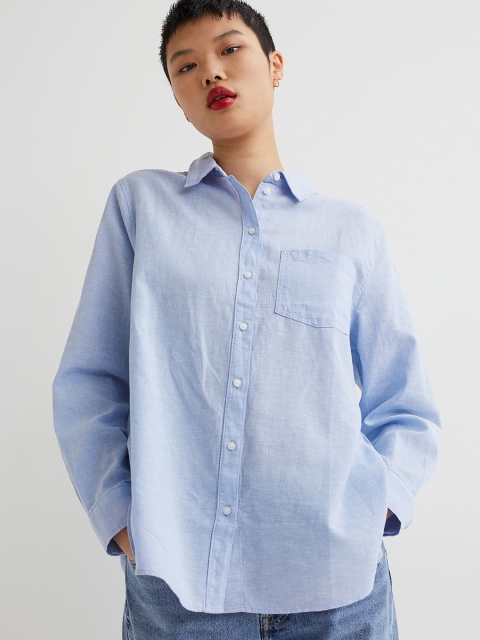 

H&M Blue Linen-Blend Shirt