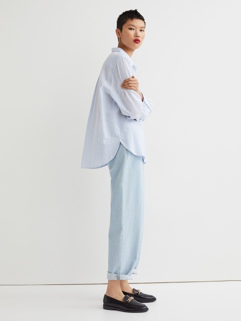 

H&M Blue Striped Linen-Blend Shirt