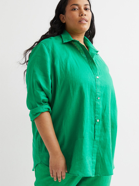 

H&M+ Women Green Linen Shirt