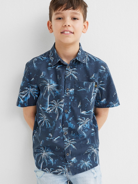 

H&M Boys Short-Sleeved Cotton Shirt, Blue