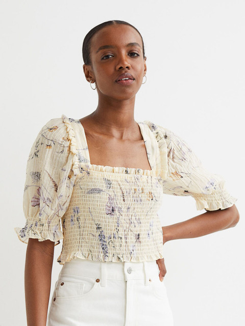 

H&M Yellow Smocked Cropped Top