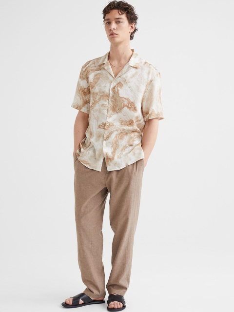 

H&M Men Beige Regular Fit Linen-mix Trousers