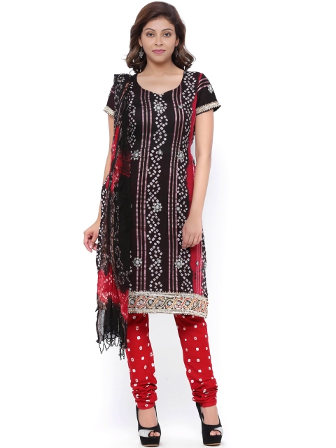 

SOUNDARYA Black & Red Bandhani Print Unstitched Dress Material