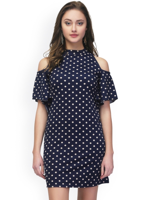 Eavan Women Navy & White Polka Dot Print Sheath Dress available at myntra for Rs.1234