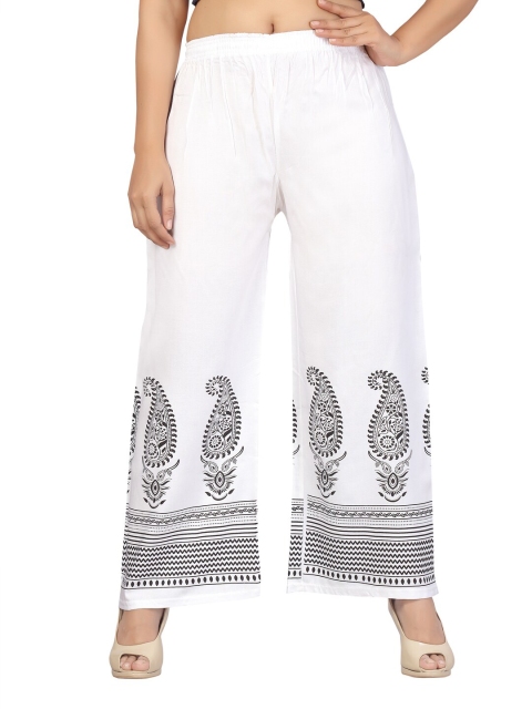 

Aarika Women White & Black Paisley Printed Cotton Knitted Palazzos