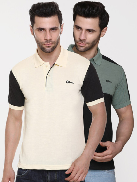

Obaan Men Pack of 2 Yellow & Green Colourblocked Polo Collar T-shirt
