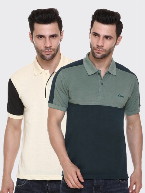 

Obaan Men Green & Yellow Pack Of 2 Colourblocked Polo Collar T-shirt