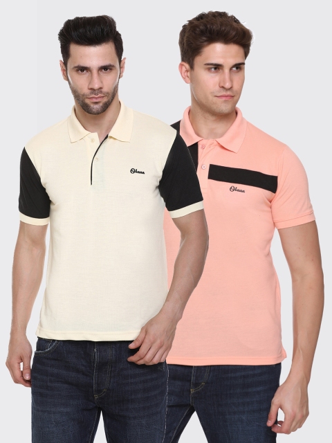 

Obaan Men Set Of 2 Solid Polo Collar Cotton T-shirt, Off white