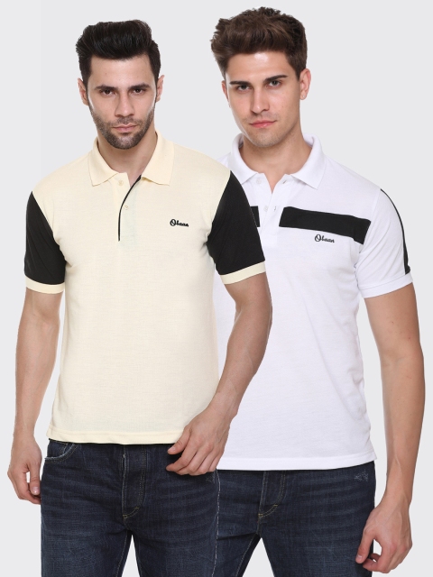

Obaan Men Pack Of 2 Yellow & White Colourblocked Polo Collar T-shirt