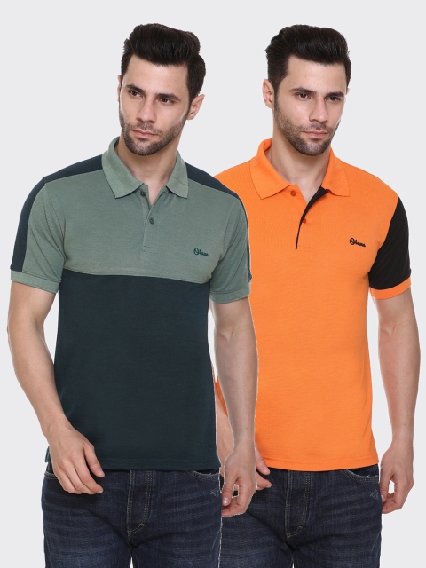 

Obaan Men Pack of 2 Colourblocked Polo Collar Golf T-shirts, Green