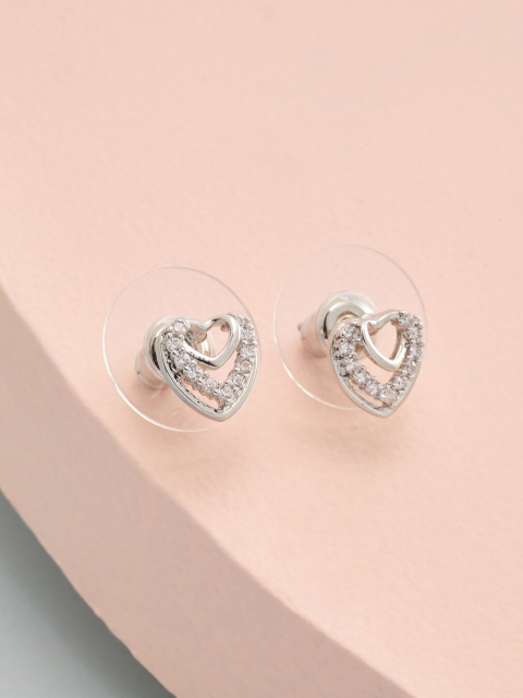 

Kushal's Fashion Jewellery Rhodium-Plated White Heart Shaped Studs Earrings