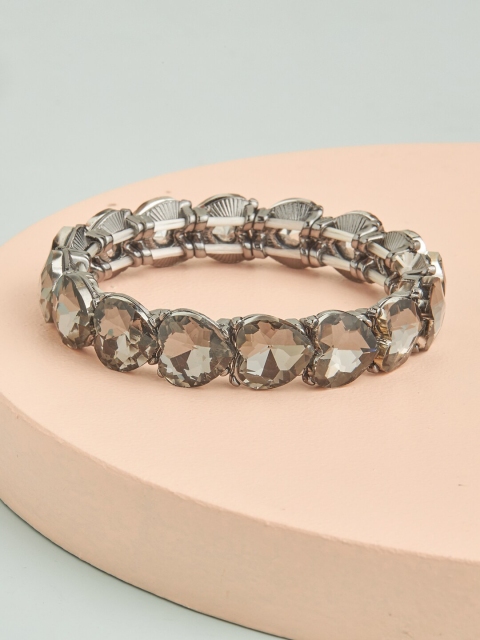 

Kushal's Fashion Jewellery Women Silver & Grey Rhodium-Plated Bangle-Style Bracelet