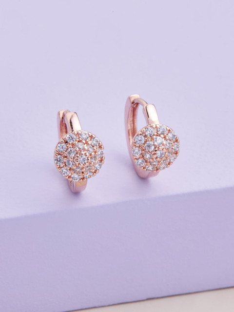 

Kushal's Fashion Jewellery Rose Gold-Plated White Circular Hoop Earrings