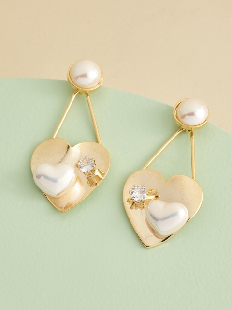 

Kushal's Fashion Jewellery White Heart Shaped Drop Earrings