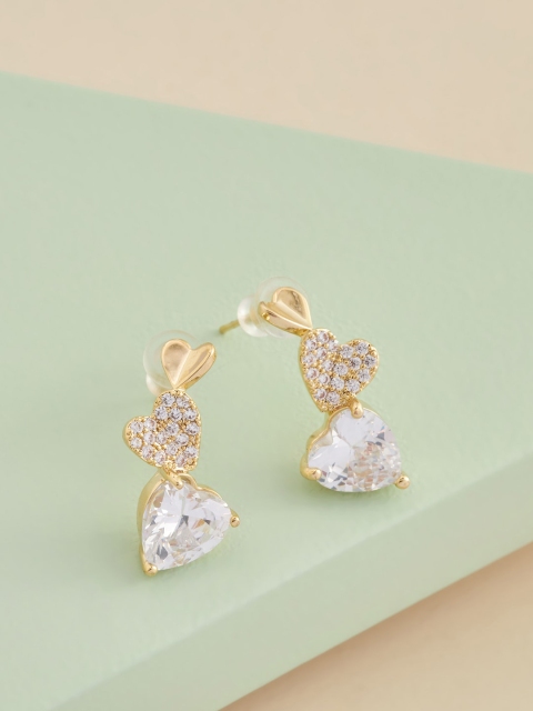 

Kushal's Fashion Jewellery Gold-Toned & White Heart Shaped Studs Earrings