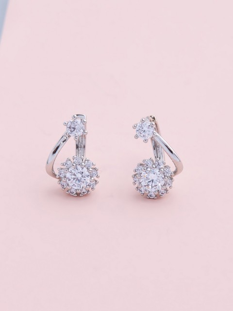 

Kushal's Fashion Jewellery White Rhodium Plated Floral Studs Earrings