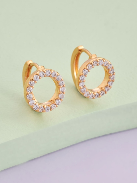 

Kushal's Fashion Jewellery Gold-Toned & White Circular Hoop Earrings