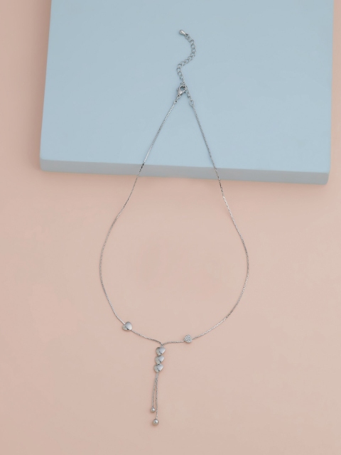 

Kushal's Fashion Jewellery Rhodium-Plated & White CZ-Studded Pendant With Chain