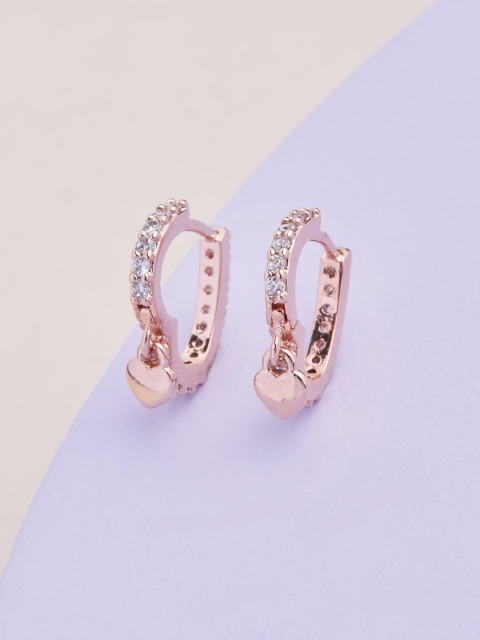 

Kushal's Fashion Jewellery Rose Gold-toned & White Rose Gold-Plated CZ Hoop Earrings
