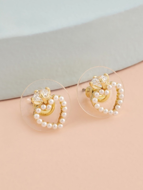 

Kushal's Fashion Jewellery White Heart Shaped Half Hoop Earrings