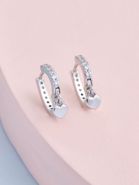 

Kushal's Fashion Jewellery Silver-Toned & White Rhodium-Plated CZ Hoop Earrings