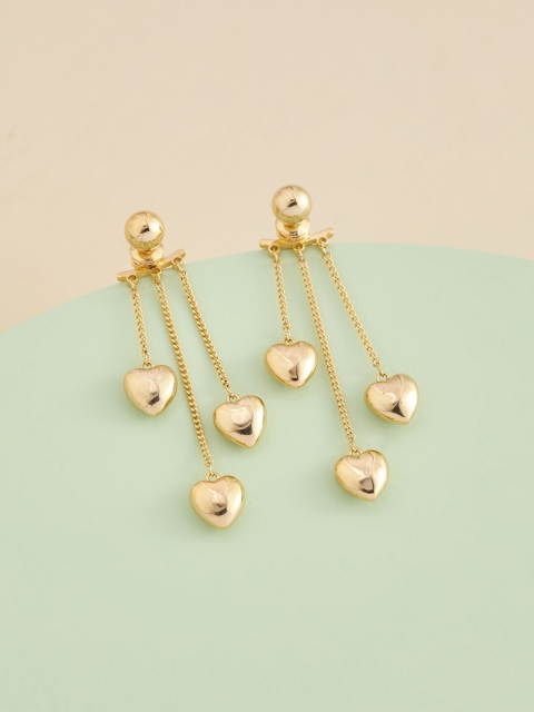 

Kushal's Fashion Jewellery Gold-Toned Gold-Plated Heart Shaped Jacket Drop Earrings