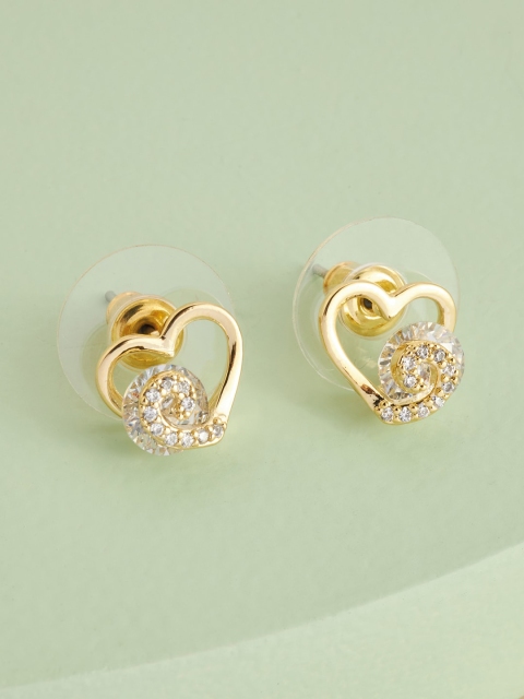

Kushal's Fashion Jewellery Gold-Toned & White Heart Shaped Studs Earrings