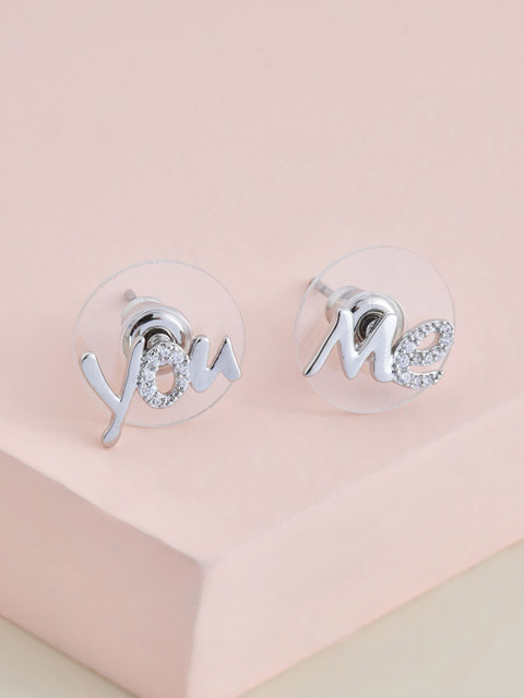 

Kushal's Fashion Jewellery Silver-Toned & White Rhodium-Plated CZ Studded Earrings