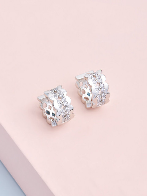 

Kushal's Fashion Jewellery Silver-Toned & White Rhodium-Plated CZ Hoop Earrings