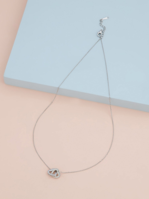 

Kushal's Fashion Jewellery Rhodium Plated White CZ Stone Studded Heart Shaped Pendant With Chain, Silver