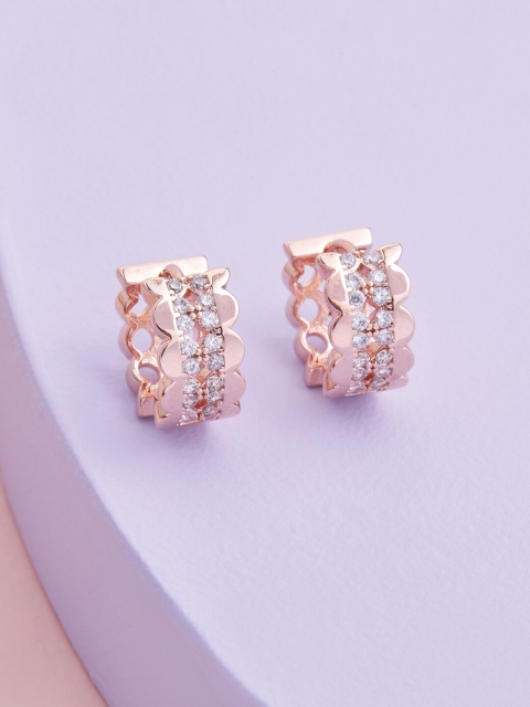

Kushal's Fashion Jewellery Rose Gold & White Contemporary Hoop Earrings