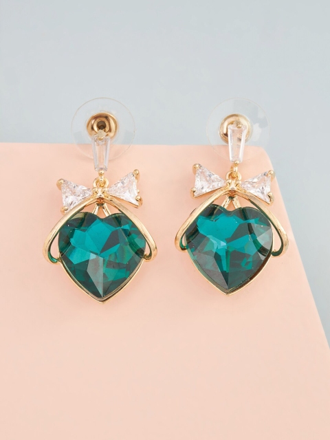

Kushal's Fashion Jewellery Gold-Toned & Green Heart Shaped Drop Earrings