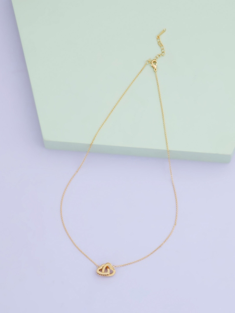 

Kushal's Fashion Jewellery Gold-Plated CZ Stone-Studded Heart Pendant With Chain