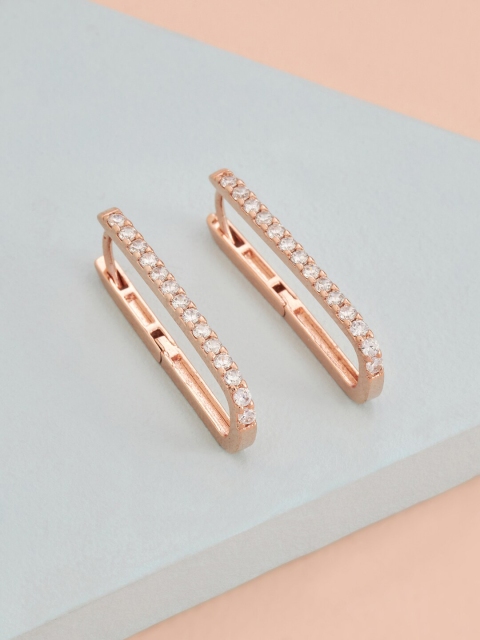 

Kushal's Fashion Jewellery Rose Gold-Toned & White Rose Gold-Plated CZ Drop Earrings